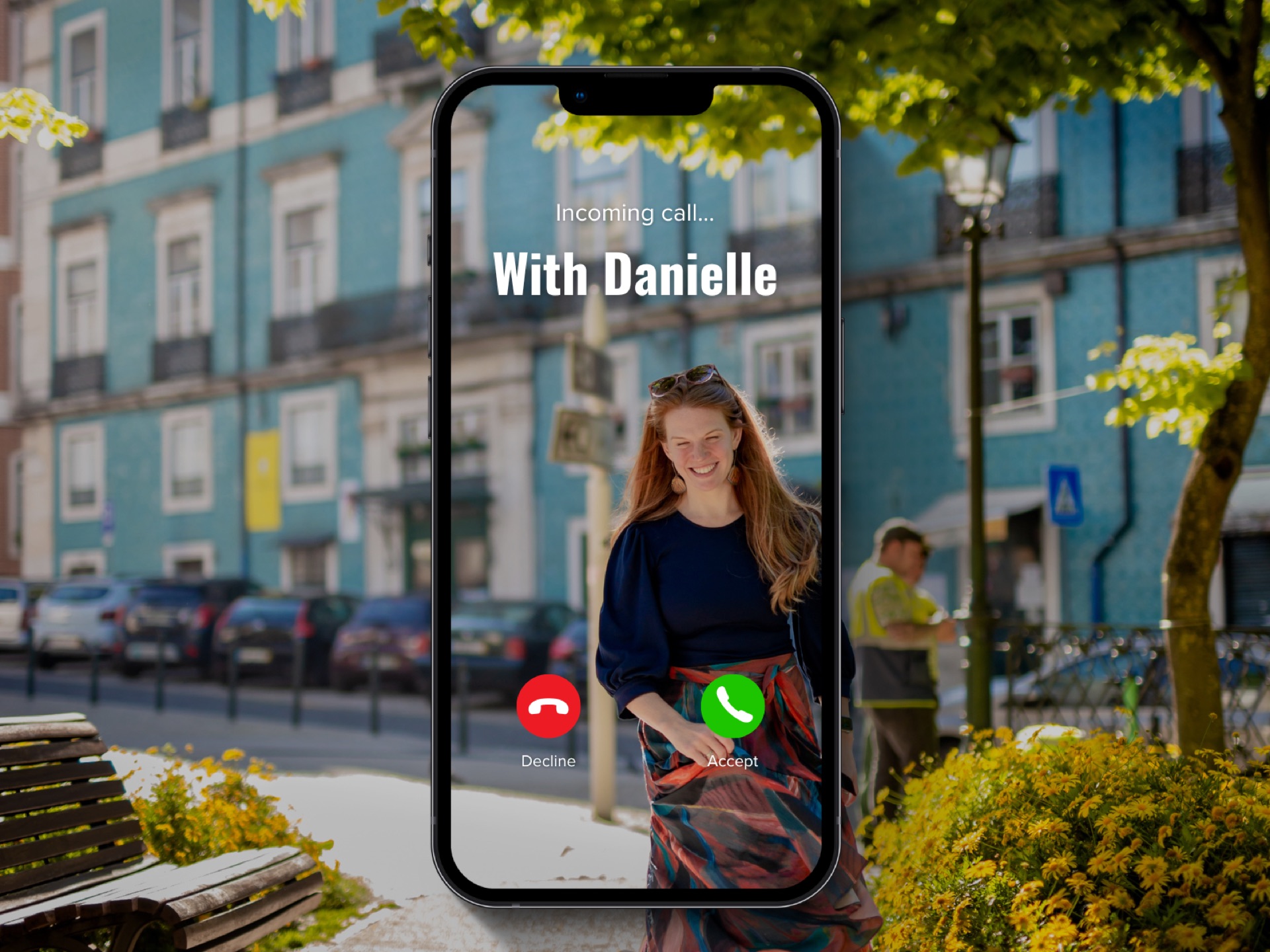 Incoming call with Danielle on a phone screen